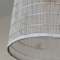 White Bamboo Pendant Light, Handwoven Basket Lamp, Boho Rustic Lighting - thumbnail 3