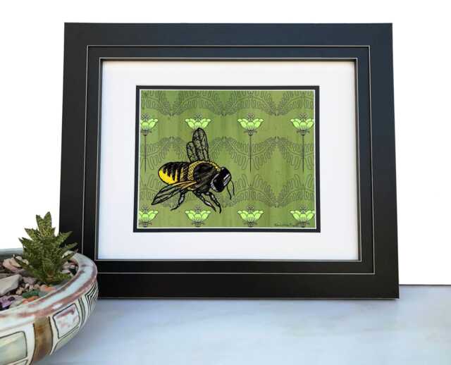 Hand-Drawn Bee & Poppy Art Print - Botanical Nature Wall Art, Floral Decor - image 1