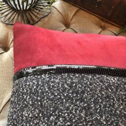 Black & Claret Red Suede Decorative Pillow Cover With Black Bright Strip, Cushion, Throw Pillow, Home Decor, Gifts For Her, Living Room - thumbnail 2