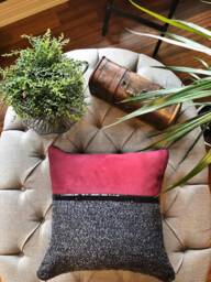 Black & Claret Red Suede Decorative Pillow Cover With Black Bright Strip, Cushion, Throw Pillow, Home Decor, Gifts For Her, Living Room - thumbnail 1