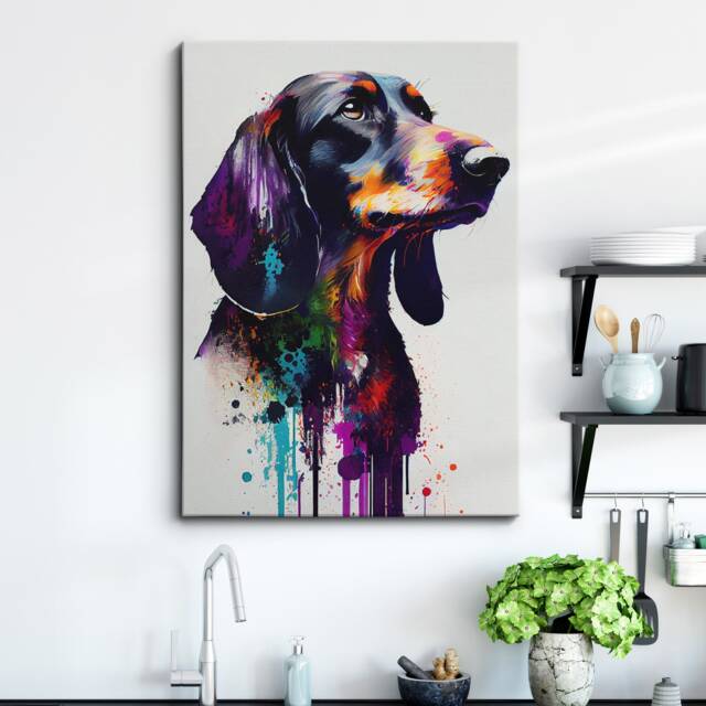 Colorful Dachshund Dog Abstract Oil Painting Splatter Style Wall Art, Framed Canvas Poster Print, Home Kitchen Office Room Decor, Gifts - image 1