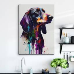 Colorful Dachshund Dog Abstract Oil Painting Splatter Style Wall Art, Framed Canvas Poster Print, Home Kitchen Office Room Decor, Gifts - thumbnail 1