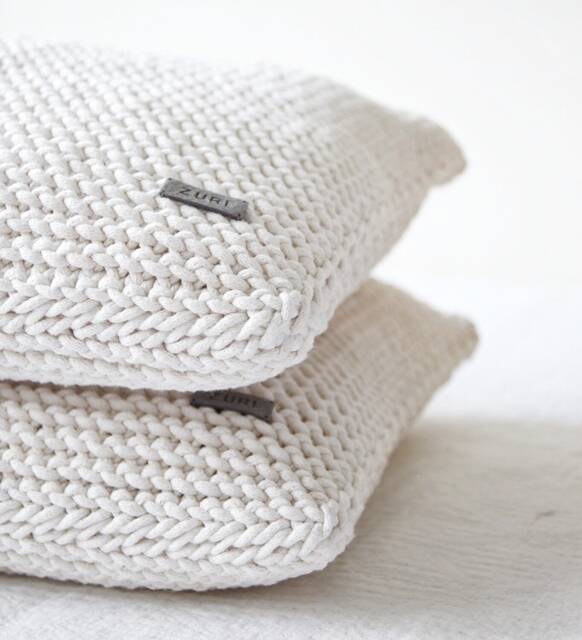 Chunky Knit Throw Pillows - Set Of 2 Ivory Cotton Scandinavian Decor - image 1