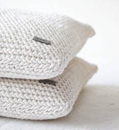 Chunky Knit Throw Pillows - Set Of 2 Ivory Cotton Scandinavian Decor - thumbnail 1