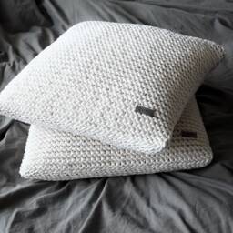 Chunky Knit Throw Pillows - Set Of 2 Ivory Cotton Scandinavian Decor - thumbnail 3