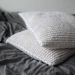Chunky Knit Throw Pillows - Set Of 2 Ivory Cotton Scandinavian Decor - thumbnail 2