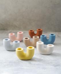Handmade Concrete U-Shaped Candlestick Holder Taper Candle Decor