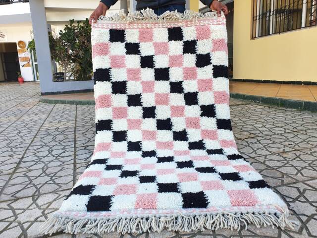 Checkered Rug Wool Hand Woven Genuine Moroccan Beni Ourain Carpet Soft Shag Artistic Oriental Checker Moroccan Rug - image 1