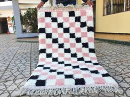 Checkered Rug Wool Hand Woven Genuine Moroccan Beni Ourain Carpet Soft Shag Artistic Oriental Checker Moroccan Rug - thumbnail 1