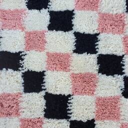 Checkered Rug Wool Hand Woven Genuine Moroccan Beni Ourain Carpet Soft Shag Artistic Oriental Checker Moroccan Rug - thumbnail 4