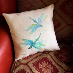 Dragonflies Blue Cushion Cover, Wildlife Art Cushion, Dragonfly Watercolour Textile Print, Linen Look, Pillow 16Inch - thumbnail 3