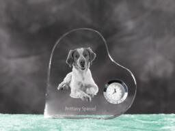 Brittany Spaniel - Crystal Clock in The Shape Of A Heart With Image Pure-Bred Dog - thumbnail 1