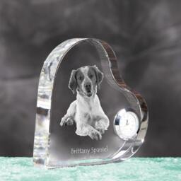 Brittany Spaniel - Crystal Clock in The Shape Of A Heart With Image Pure-Bred Dog - thumbnail 3