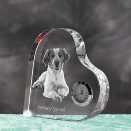 Brittany Spaniel - Crystal Clock in The Shape Of A Heart With Image Pure-Bred Dog - thumbnail 2