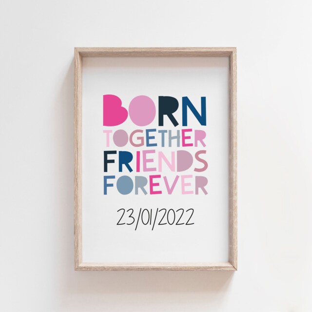 Born Together Friends Forever Print. Twins Bedroom Decor, Wall Art, Sisters Brothers Bedroom, Siblings, Playroom Gift - image 1