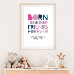 Born Together Friends Forever Print. Twins Bedroom Decor, Wall Art, Sisters Brothers Bedroom, Siblings, Playroom Gift - thumbnail 2