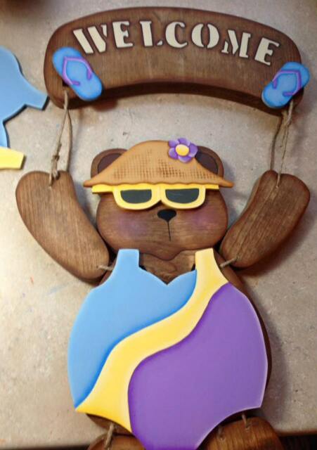 Welcome Bear, Swim Suit, Summer Fun, Wall Hanging, Door Decor, Teacher Gift, House Warming - image 1