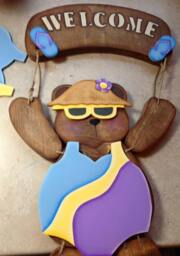 Welcome Bear, Swim Suit, Summer Fun, Wall Hanging, Door Decor, Teacher Gift, House Warming - thumbnail 1