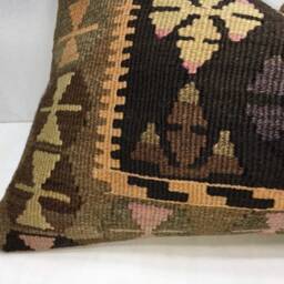 Vintage Handwoven Kilim Pillow Cover, Bohemian Turkish Decor - 16x24 - thumbnail 3