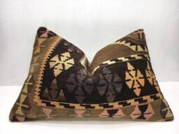 Vintage Handwoven Kilim Pillow Cover, Bohemian Turkish Decor - 16x24 - thumbnail 1