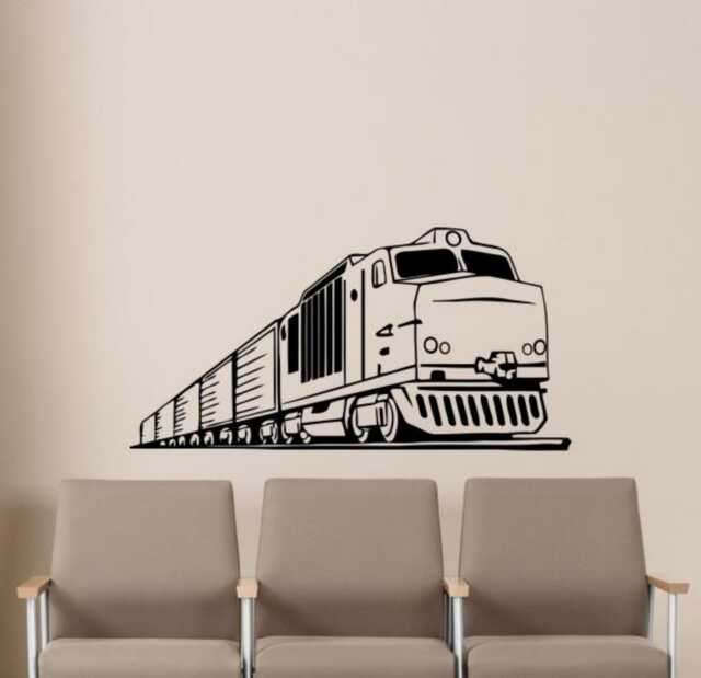 Train Wall Vinyl Decal Locomotive Sticker Railroad Interior Home Bedroom Nursery Kids Decor - 10Trn3 - image 1