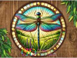 Dragonfly Sign, Wall Stained Glass Dragonfly, Faux Glass Sign, Metal Garden Decoration, Dragonfly Gift - thumbnail 1
