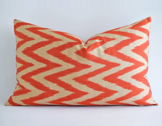 Ikat Orange Coral Pillow Cover - Throw Decorative Pillows Accent Lumbar Euro Sham - image 1