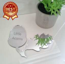 Acorn & Oak Leaf Acrylic Mirror Wall Art - Personalized Engraving - thumbnail 1