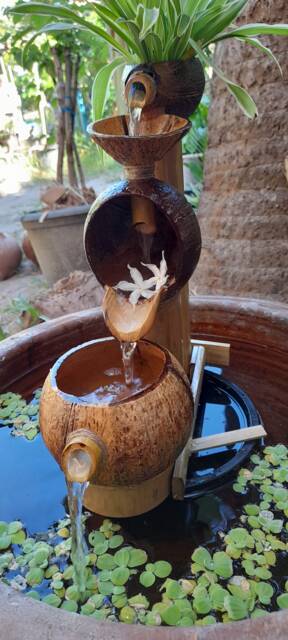 Handmade Coconut Shell Tabletop Fountain, Bamboo Water Feature - image 1