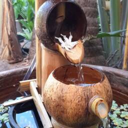 Handmade Coconut Shell Tabletop Fountain, Bamboo Water Feature - thumbnail 2