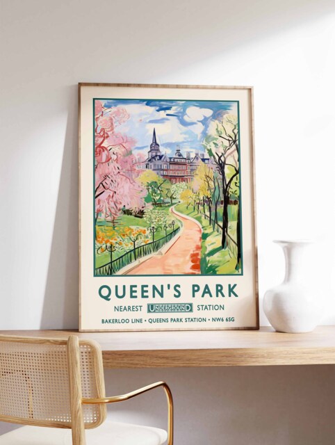 Queen's Park London Print, William Morris Poster, Botanical Gardens Vintage Wall Art, Floral A1/A2/A3/A4 - image 1