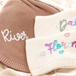 Personalized Embroidered Name Knit Baby Blanket, Soft Cotton Custom Newborn Swaddle, Crib Stroller - thumbnail 2