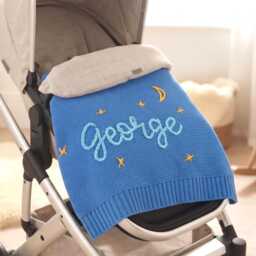 Personalized Embroidered Name Knit Baby Blanket, Soft Cotton Custom Newborn Swaddle, Crib Stroller - thumbnail 1
