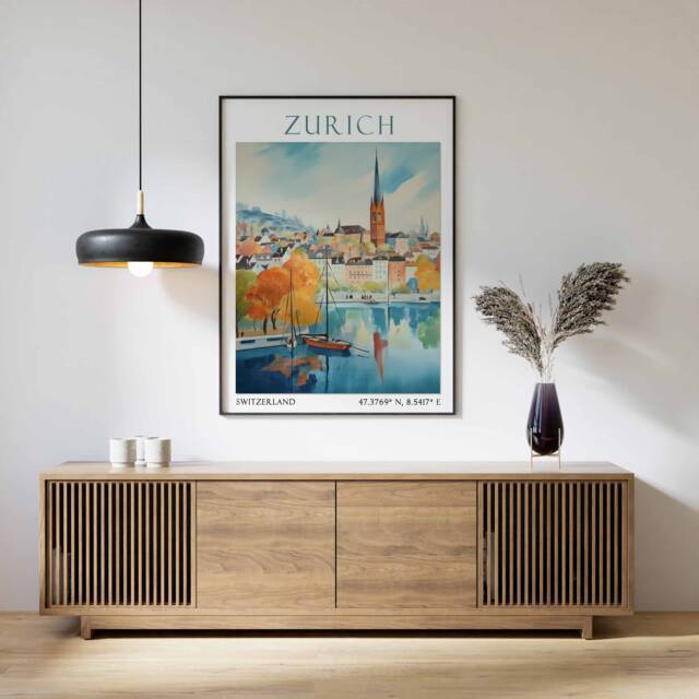 Zurich Travel Print, Poster, Switzerland Wall Art, Swiss Decor, Skyline Gift, Art Print - image 1
