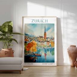 Zurich Travel Print, Poster, Switzerland Wall Art, Swiss Decor, Skyline Gift, Art Print - thumbnail 3