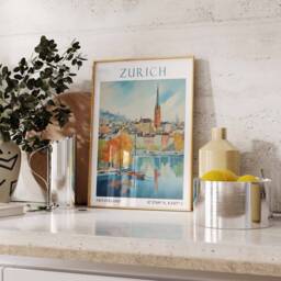 Zurich Travel Print, Poster, Switzerland Wall Art, Swiss Decor, Skyline Gift, Art Print - thumbnail 2