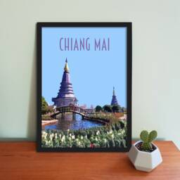 Chiang Mai Travel Poster - Retro Vintage Style Chaing Art Print, Artwork, Homeware, Thailand Travel Print - thumbnail 1