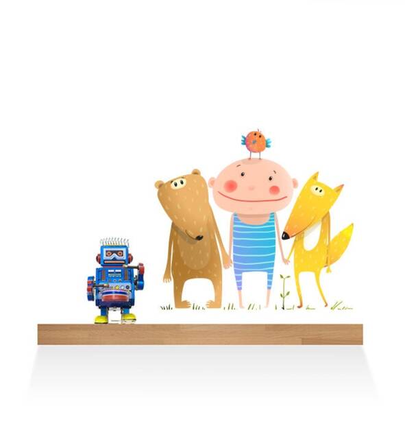 Boy Standing With Animal Friends Wall Sticker Decal - Kids Stickers, Animals Childrens Decals, Art, Room