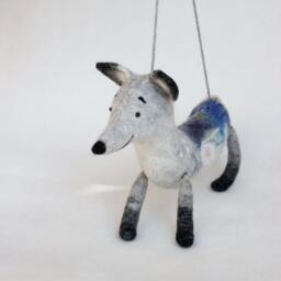 Felt Toy Silver Fox - Antuon, Art Plush Felted Woodland Marionette Puppet Animal Stuffed Toy. Gray. Christmas Gift - thumbnail 2
