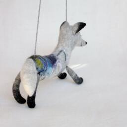 Felt Toy Silver Fox - Antuon, Art Plush Felted Woodland Marionette Puppet Animal Stuffed Toy. Gray. Christmas Gift - thumbnail 4