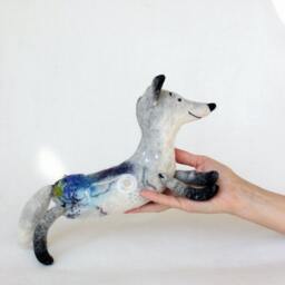Felt Toy Silver Fox - Antuon, Art Plush Felted Woodland Marionette Puppet Animal Stuffed Toy. Gray. Christmas Gift - thumbnail 3
