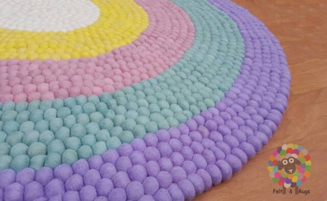 Felt Ball Rug Handmade 100% Wool Pom Nursery Carpet - image 1