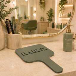 Personalised Handheld Salon Mirror - 3D Acrylic Business Name Dental Practice Aesthetics Beautician - thumbnail 2