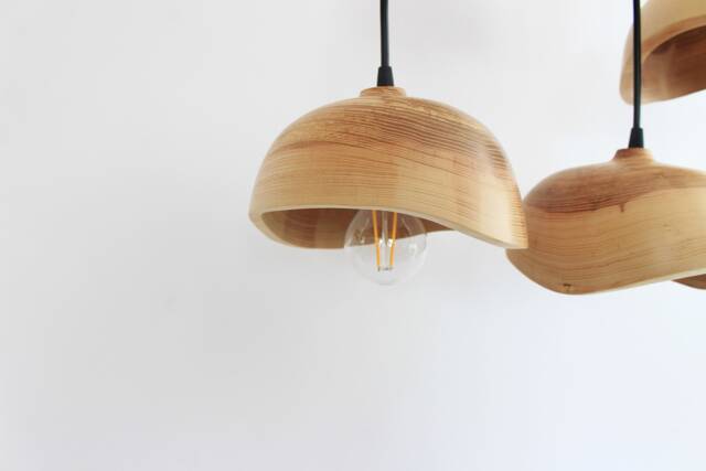 Pendant Light, Wooden Small Hanging Dining Room Lamp Shade, Natural Kitchen Island Chandelier - image 1