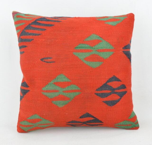 Single Wool Kilim Cushion, 40x40 cm , 16x16Inc, Home Decor , Decorative Pillow, Turkish Pillow Case , K 12 - image 1