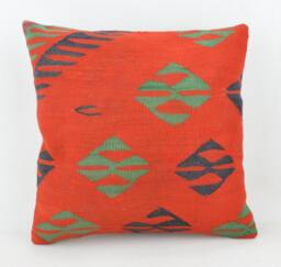 Single Wool Kilim Cushion, 40x40 cm , 16x16Inc, Home Decor , Decorative Pillow, Turkish Pillow Case , K 12 - thumbnail 1