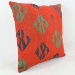Single Wool Kilim Cushion, 40x40 cm , 16x16Inc, Home Decor , Decorative Pillow, Turkish Pillow Case , K 12 - thumbnail 2