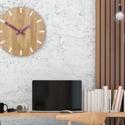 Unique Wall Clock, Gift Unusual Component Wood Abstract Style, Industrial Decor, Wooden Gift, Violet Clock - thumbnail 3