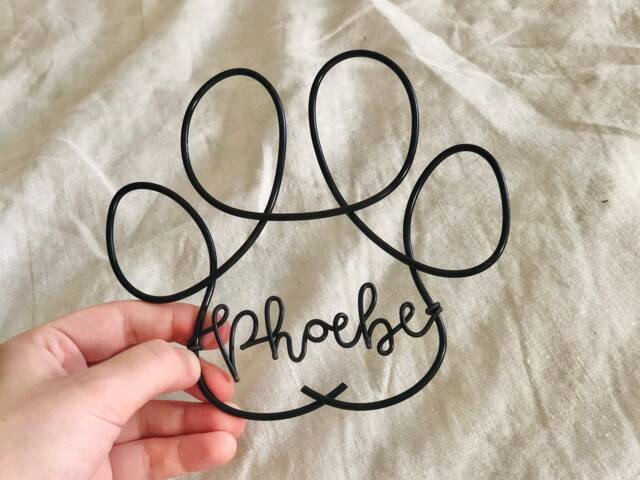 Personalised Paw Print With Name, Pet Loss Gift, Memorial Sign, Animal Lover Dog Mum, Cat Wire Words - image 1