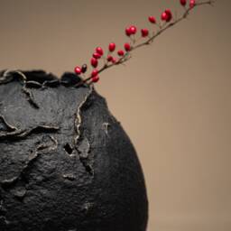 Handmade Black Paper Clay Vase Contemporary Modern Vessel, Wabi Sabi Centerpieces, Textured Art Sculpture - thumbnail 2